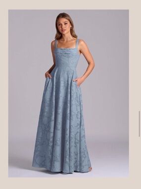 Azazie Dusty Blue Square-Neck Maxi Dress
